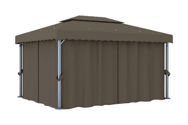 Paviljong med draperi 4x3 m taupe aluminium - Brun - Utemöbler & utemiljö - Solskydd - Paviljong - Komplett paviljong