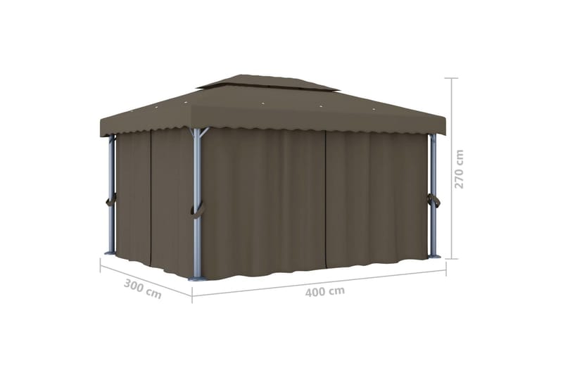 Paviljong med draperi 4x3 m taupe aluminium - Brun - Utemöbler & utemiljö - Solskydd - Paviljong - Komplett paviljong