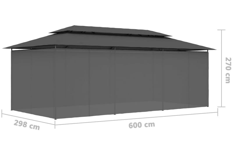 Paviljong med draperier 600x298x270 cm antracit - Grå - Utemöbler & utemiljö - Solskydd - Paviljong - Komplett paviljong