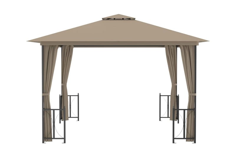 Paviljong med draperier och dubbelt tak 3x3 m taupe - Taupe - Utemöbler & utemiljö - Solskydd - Paviljong - Komplett paviljong