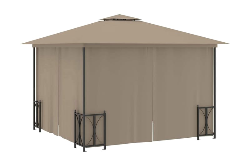 Paviljong med draperier och dubbelt tak 3x3 m taupe - Taupe - Utemöbler & utemiljö - Solskydd - Paviljong - Komplett paviljong