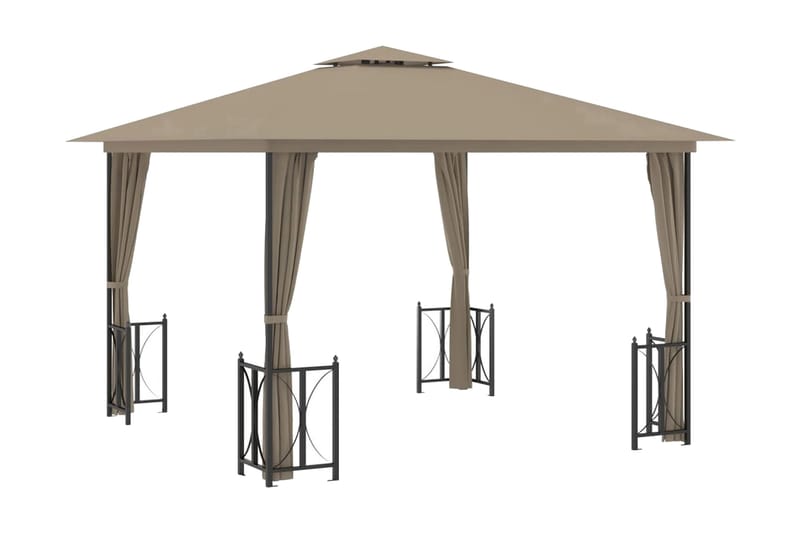 Paviljong med draperier och dubbelt tak 3x3 m taupe - Taupe - Utemöbler & utemiljö - Solskydd - Paviljong - Komplett paviljong