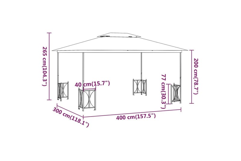 Paviljong med draperier och dubbelt tak 3x4 m taupe - Taupe - Utemöbler & utemiljö - Solskydd - Paviljong - Komplett paviljong