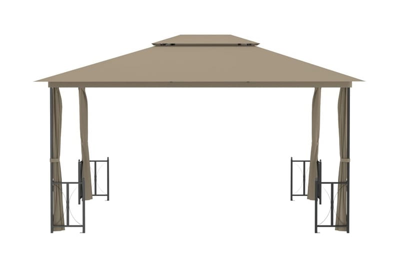 Paviljong med draperier och dubbelt tak 3x4 m taupe - Taupe - Utemöbler & utemiljö - Solskydd - Paviljong - Komplett paviljong