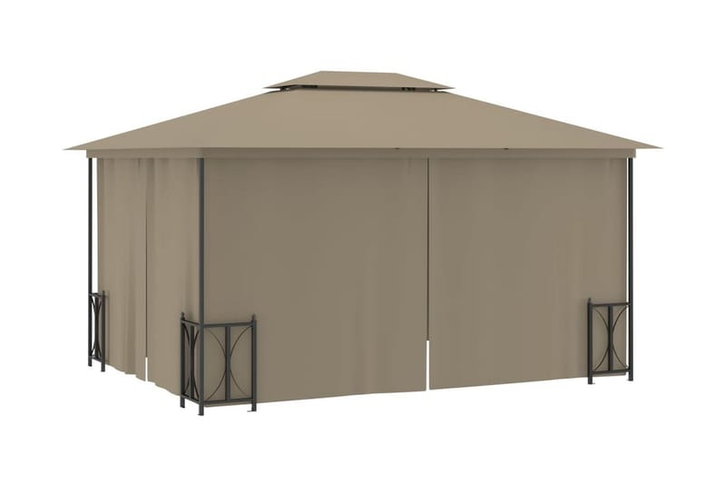 Paviljong med draperier och dubbelt tak 3x4 m taupe - Taupe - Utemöbler & utemiljö - Solskydd - Paviljong - Komplett paviljong