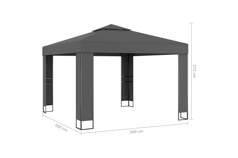 Paviljong med dubbeltak och ljusslinga LED 3x3 m antracit - Grå - Utemöbler & utemiljö - Solskydd - Paviljong - Komplett paviljong