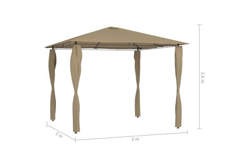 Paviljong med stolpar 3x3x2,6 m taupe 160 g/m² - Brun - Utemöbler & utemiljö - Solskydd - Paviljong - Komplett paviljong