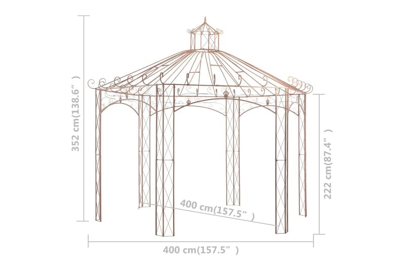 Trädgårdspaviljong antikbrun 4 m järn - Brun - Utemöbler & utemiljö - Solskydd - Paviljong - Komplett paviljong