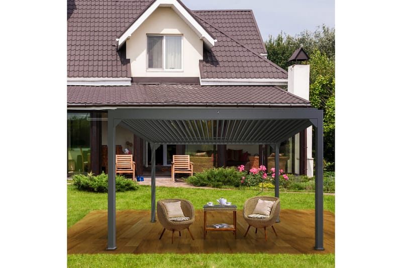 Pergola Premium Öppningsbara lameller - Grå - Utemöbler & utemiljö - Solskydd - Pergola