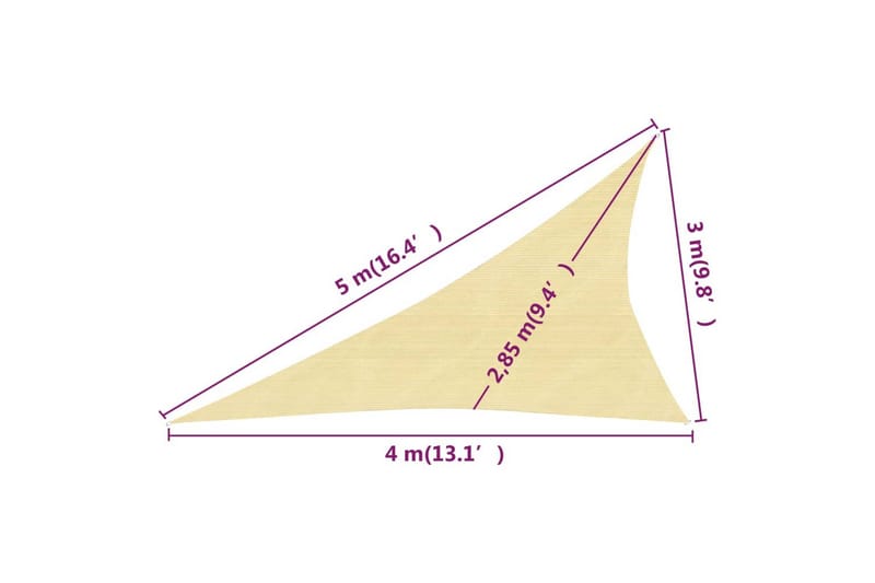 Solsegel 160 g/m² beige 3x4x5 m HDPE - Beige - Utemöbler & utemiljö - Solskydd - Solsegel