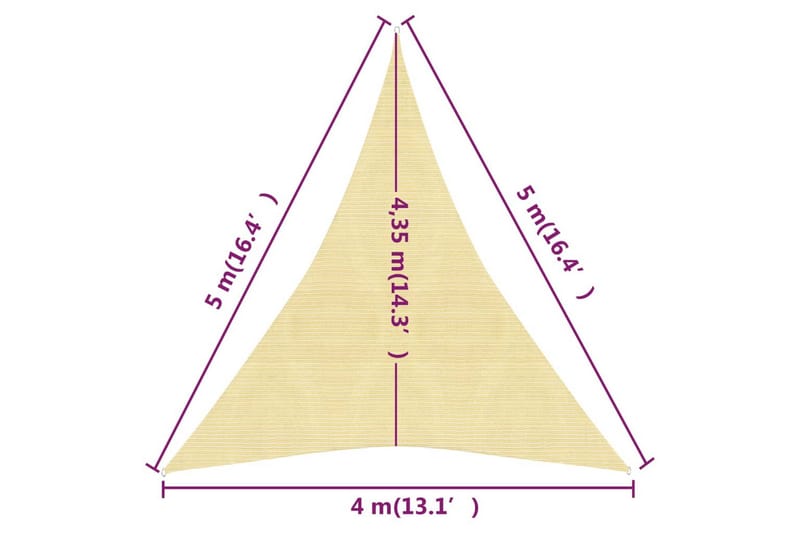 Solsegel 160 g/m² beige 4x5x5 m HDPE - Beige - Utemöbler & utemiljö - Solskydd - Solsegel