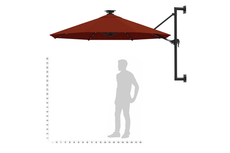 Väggmonterat parasoll med LED och metallstång 300 cm terrako - Orange - Utemöbler & utemiljö - Solskydd - Parasoll