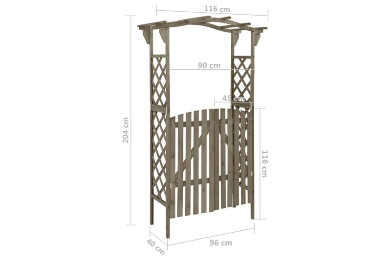 Pergola med grind 116x40x204 cm grå massivt granträ - Grå - Utemöbler & utemiljö - Trädgårdsdekoration & utemiljö - Rosenbåge