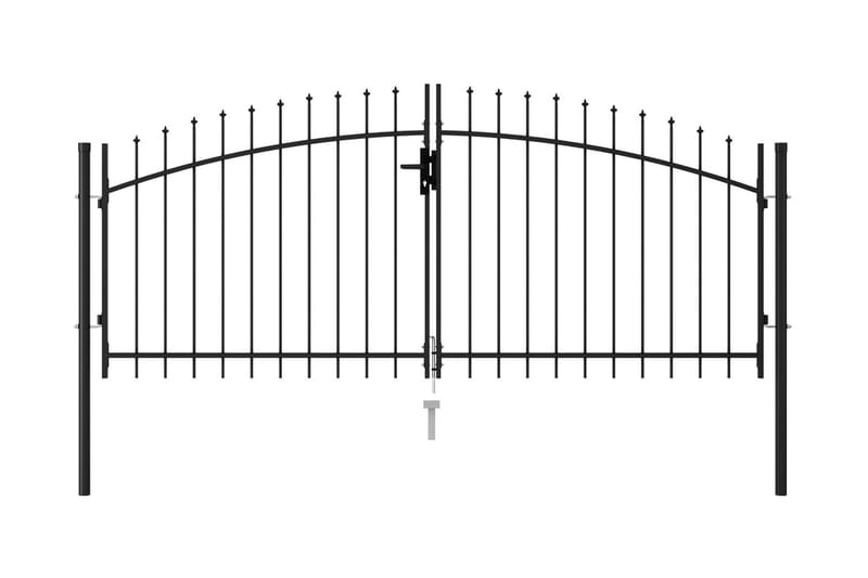 Dubbelgrind med spetsig topp stål 3x1,25 m svart - Svart - Utemöbler & utemiljö - Trädgårdsdekoration & utemiljö - Staket & grind