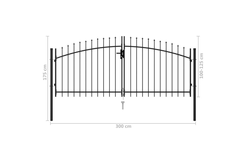 Dubbelgrind med spetsig topp stål 3x1,25 m svart - Svart - Utemöbler & utemiljö - Trädgårdsdekoration & utemiljö - Staket & grind