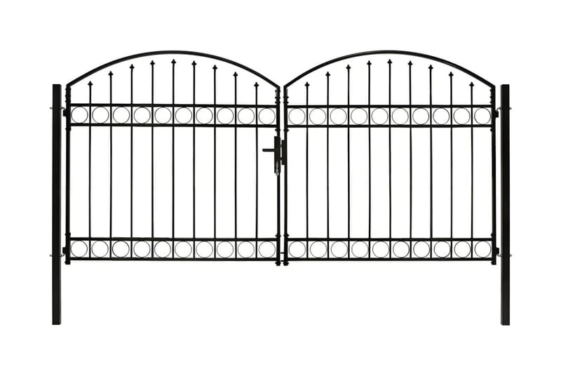 Dubbelgrind med välvd topp 300x125 cm stål svart - Svart - Utemöbler & utemiljö - Trädgårdsdekoration & utemiljö - Staket & grind