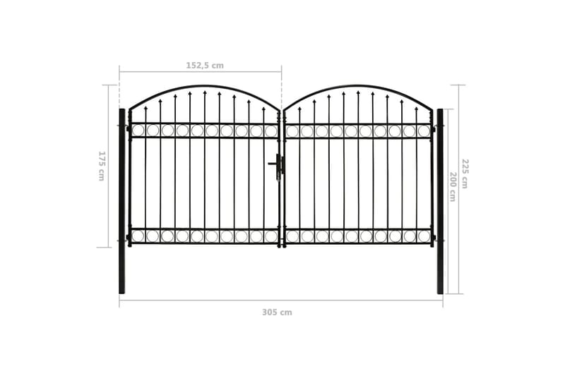 Dubbelgrind med välvd topp 300x175 cm stål svart - Svart - Utemöbler & utemiljö - Trädgårdsdekoration & utemiljö - Staket & grind