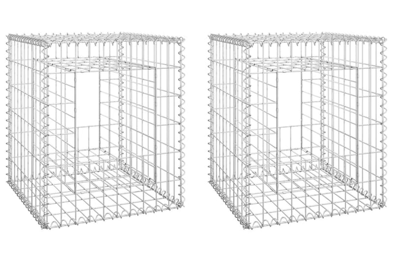 Gabionkorgar 2 st stolpformade 50x50x60 cm järn - Silver - Utemöbler & utemiljö - Trädgårdsdekoration & utemiljö - Staket & grind