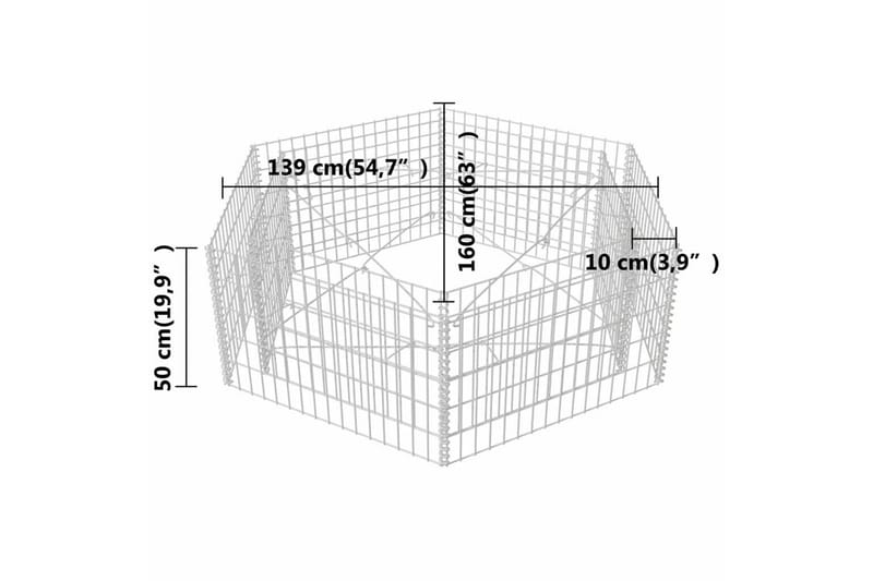 Hexagonal planteringsgabion upphöjd 160x140x50 cm - Silver - Utemöbler & utemiljö - Trädgårdsdekoration & utemiljö - Staket & grind