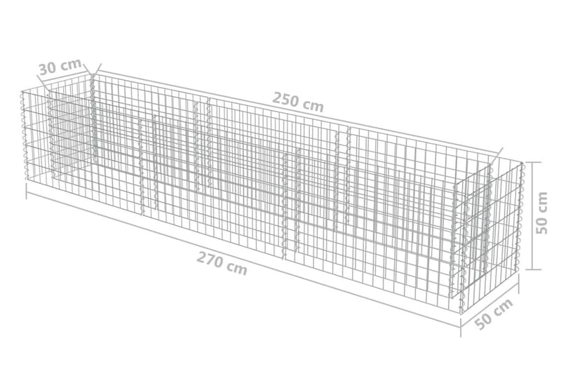 Planteringsgabion upphöjd galvaniserat stål 270x50x50 cm - Silver - Utemöbler & utemiljö - Trädgårdsdekoration & utemiljö - Staket & grind