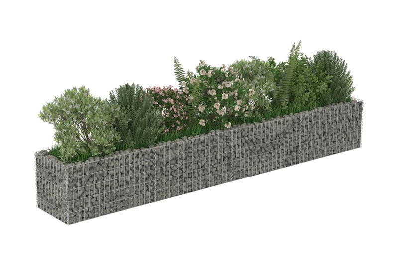 Planteringsgabion upphöjd galvaniserat stål 360x50x50 cm - Silver - Staket & grind