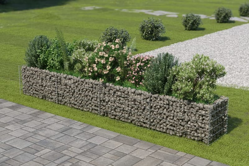 Planteringsgabion upphöjd galvaniserat stål 360x50x50 cm - Silver - Utemöbler & utemiljö - Trädgårdsdekoration & utemiljö - Staket & grind