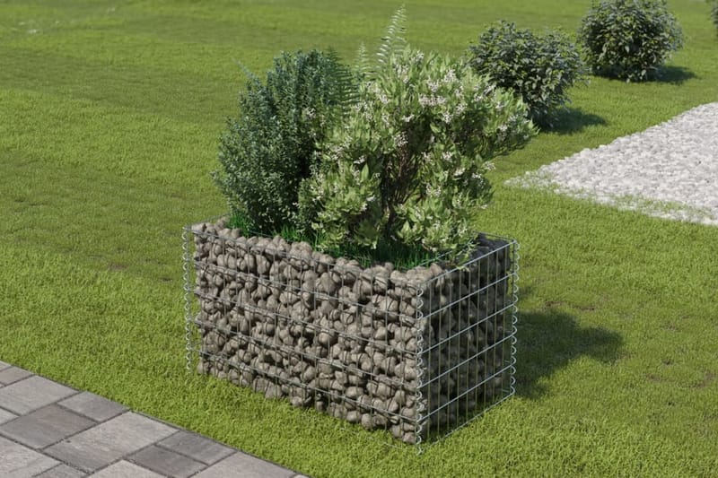 Planteringsgabion upphöjd galvaniserat stål 90x50x50 cm - Silver - Utemöbler & utemiljö - Trädgårdsdekoration & utemiljö - Staket & grind