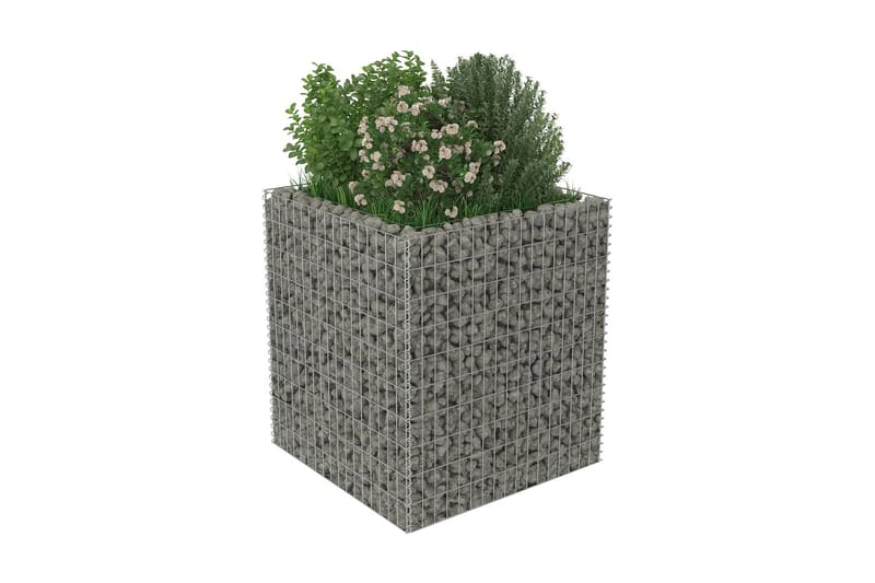 Planteringsgabion upphöjd galvaniserat stål 90x90x100 cm - Silver - Staket & grind