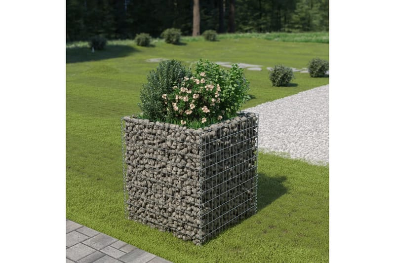 Planteringsgabion upphöjd galvaniserat stål 90x90x100 cm - Silver - Utemöbler & utemiljö - Trädgårdsdekoration & utemiljö - Staket & grind