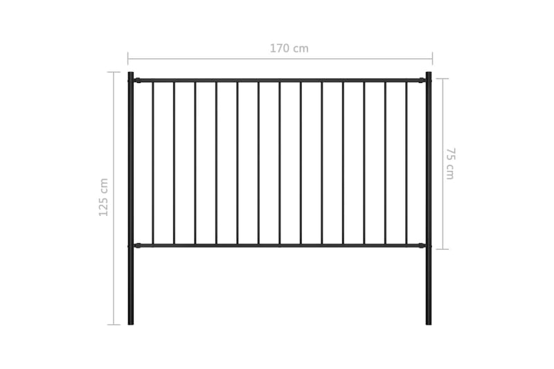 Staketpanel med stolpar pulverlackerat stål 1,7x0,75 m svart - Svart - Utemöbler & utemiljö - Trädgårdsdekoration & utemiljö - Staket & grind