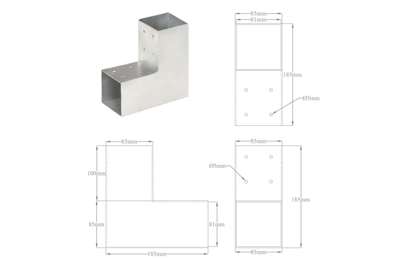 Stolpbeslag 4 st L-form galvaniserad metall 81x81 mm - Silver - Utemöbler & utemiljö - Trädgårdsdekoration & utemiljö - Staket & grind