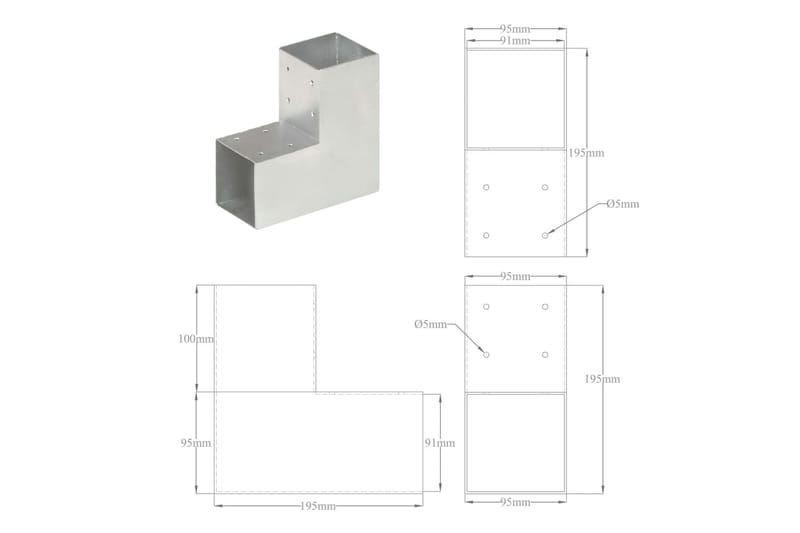 Stolpbeslag 4 st L-form galvaniserad metall 91x91 mm - Silver - Utemöbler & utemiljö - Trädgårdsdekoration & utemiljö - Staket & grind