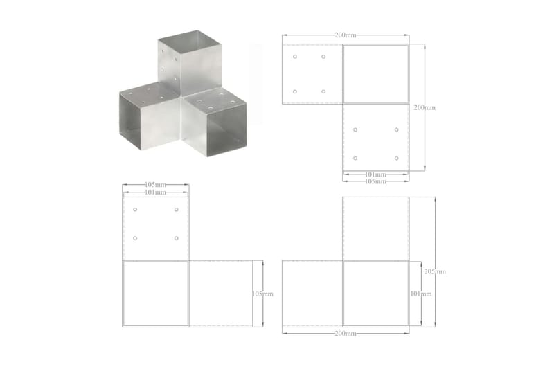 Stolpbeslag 4 st Y-form galvaniserad metall 101x101 mm - Silver - Utemöbler & utemiljö - Trädgårdsdekoration & utemiljö - Staket & grind