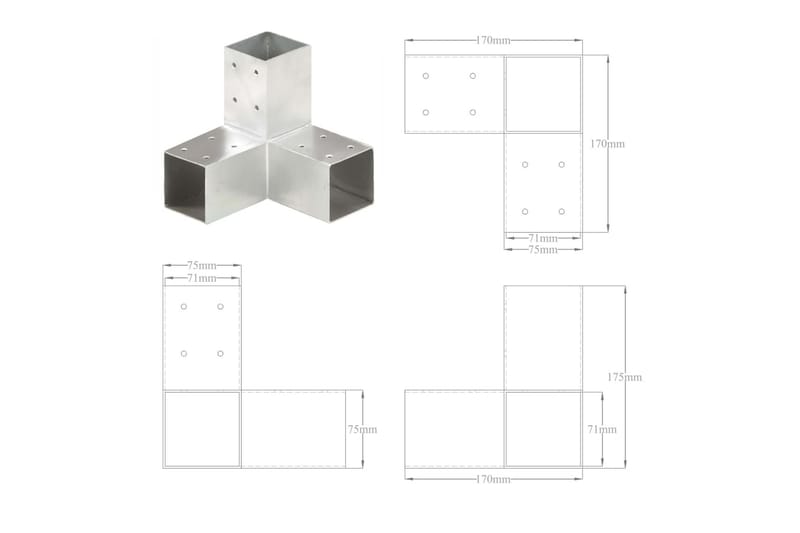 Stolpbeslag 4 st Y-form galvaniserad metall 71x71 mm - Silver - Utemöbler & utemiljö - Trädgårdsdekoration & utemiljö - Staket & grind