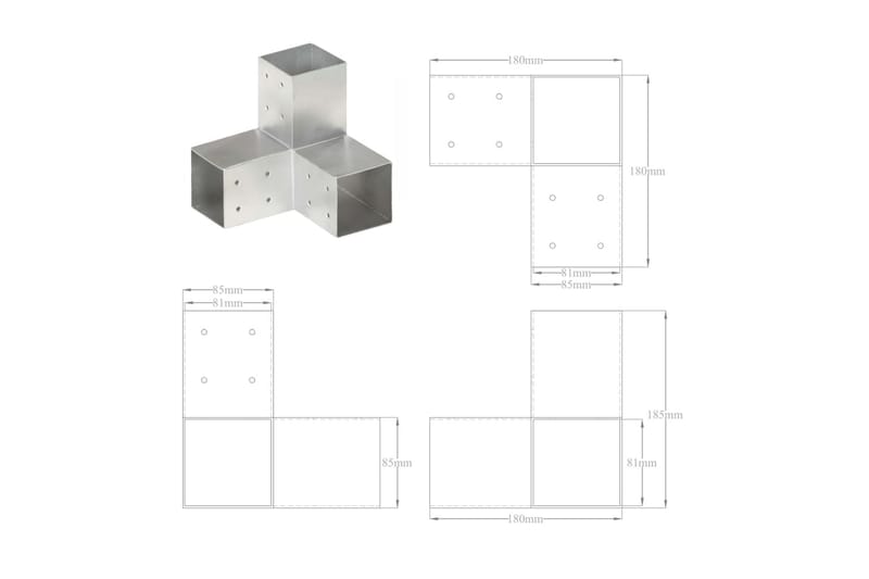 Stolpbeslag 4 st Y-form galvaniserad metall 81x81 mm - Silver - Utemöbler & utemiljö - Trädgårdsdekoration & utemiljö - Staket & grind