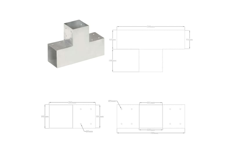 Stolpbeslag T-form galvaniserad metall 101x101 mm - Silver - Utemöbler & utemiljö - Trädgårdsdekoration & utemiljö - Staket & grind