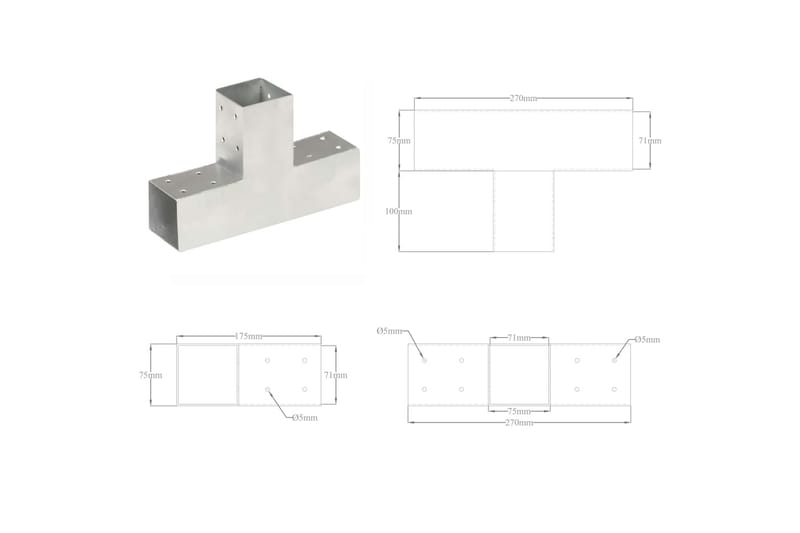 Stolpbeslag T-form galvaniserad metall 71x71 mm - Silver - Utemöbler & utemiljö - Trädgårdsdekoration & utemiljö - Staket & grind