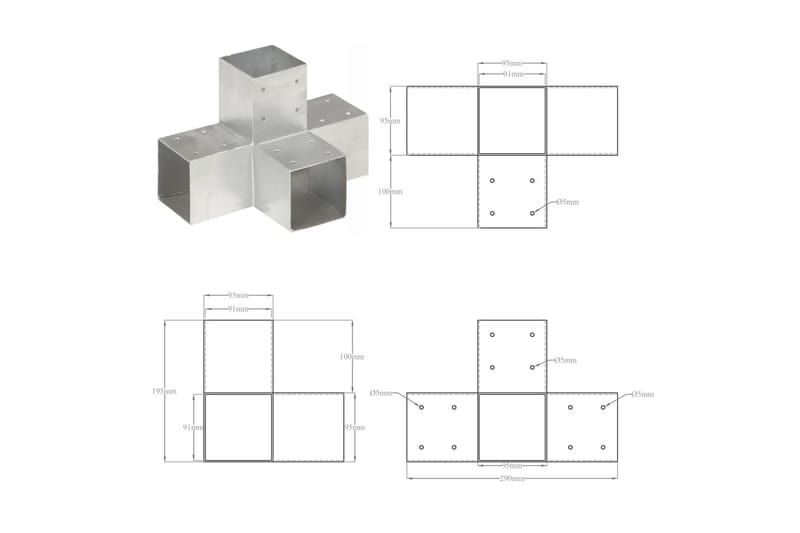 Stolpbeslag X-form galvaniserad metall 91x91 mm - Silver - Utemöbler & utemiljö - Trädgårdsdekoration & utemiljö - Staket & grind