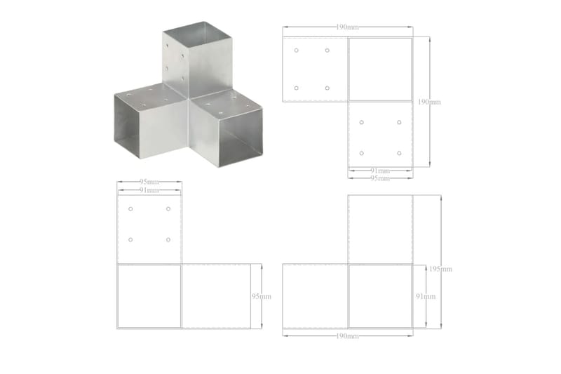 Stolpbeslag Y-form galvaniserad metall 91x91 mm - Silver - Utemöbler & utemiljö - Trädgårdsdekoration & utemiljö - Staket & grind