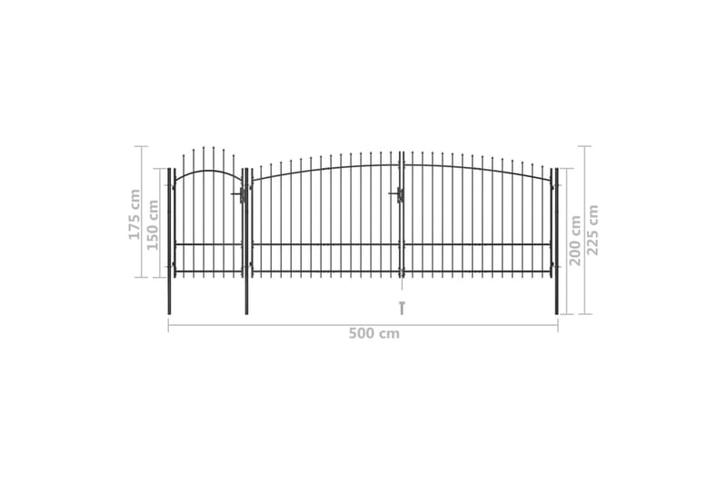 Trädgårdsgrind med spjuttopp 5x2,25 m svart - Svart - Utemöbler & utemiljö - Trädgårdsdekoration & utemiljö - Staket & grind