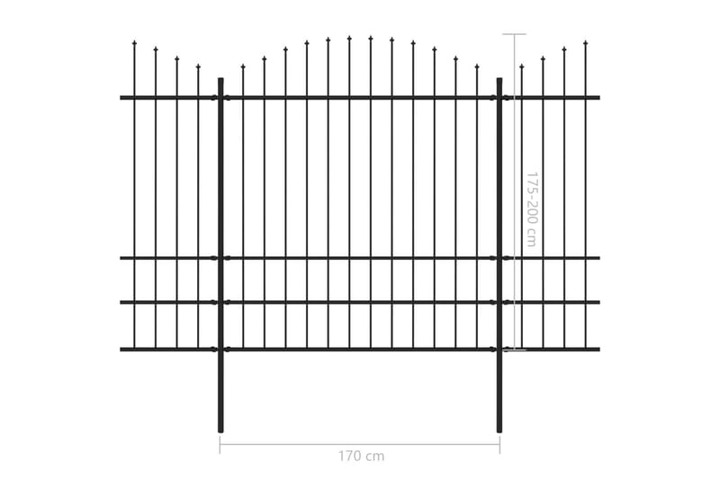 Trädgårdsstaket med spjuttopp stål (1,75-2)x10,2 m svart - Svart - Staket & grind