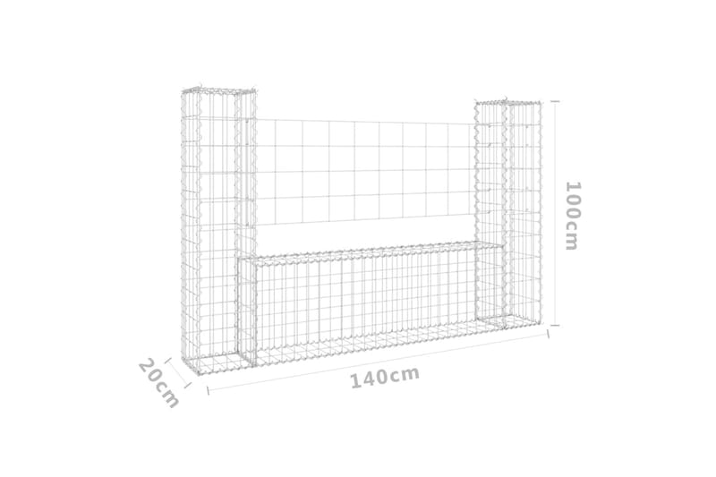 U-formad Gabionkorg med 2 stolpar järn 140x20x100 cm - Silver - Utemöbler & utemiljö - Trädgårdsdekoration & utemiljö - Staket & grind