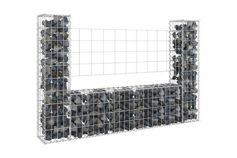 U-formad Gabionkorg med 2 stolpar järn 140x20x100 cm - Silver - Utemöbler & utemiljö - Trädgårdsdekoration & utemiljö - Staket & grind