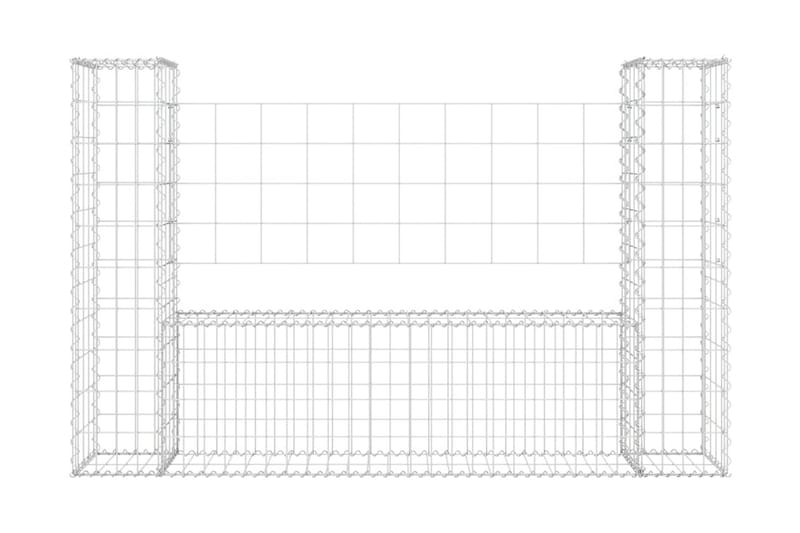 U-formad Gabionkorg med 2 stolpar järn 140x20x100 cm - Silver - Utemöbler & utemiljö - Trädgårdsdekoration & utemiljö - Staket & grind