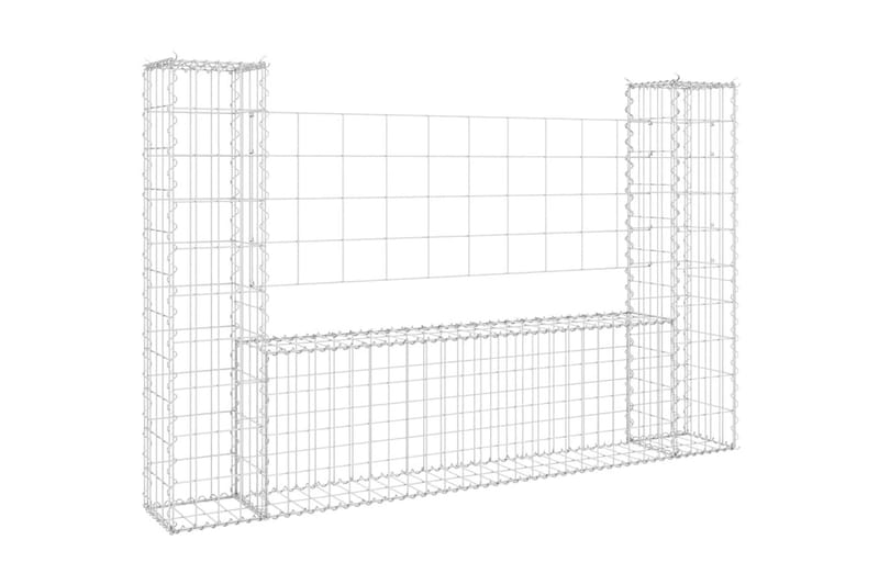 U-formad Gabionkorg med 2 stolpar järn 140x20x100 cm - Silver - Utemöbler & utemiljö - Trädgårdsdekoration & utemiljö - Staket & grind