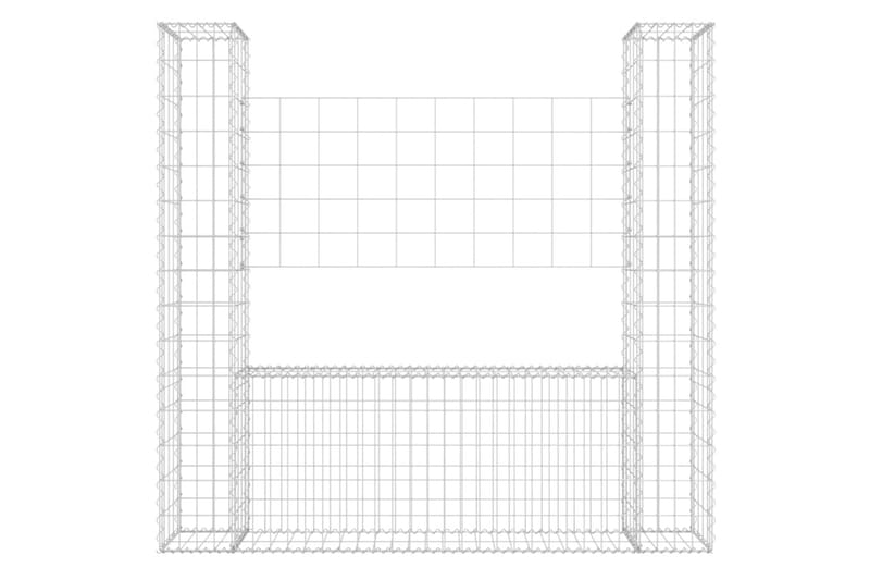 U-formad Gabionkorg med 2 stolpar järn 140x20x150 cm - Silver - Staket & grind