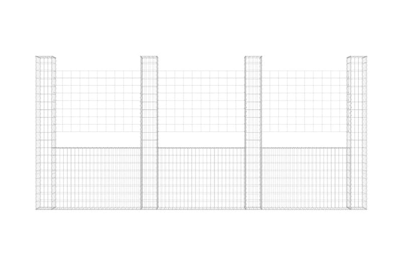 U-formad gabionkorg med 4 stolpar järn 380x20x200 cm - Silver - Utemöbler & utemiljö - Trädgårdsdekoration & utemiljö - Staket & grind