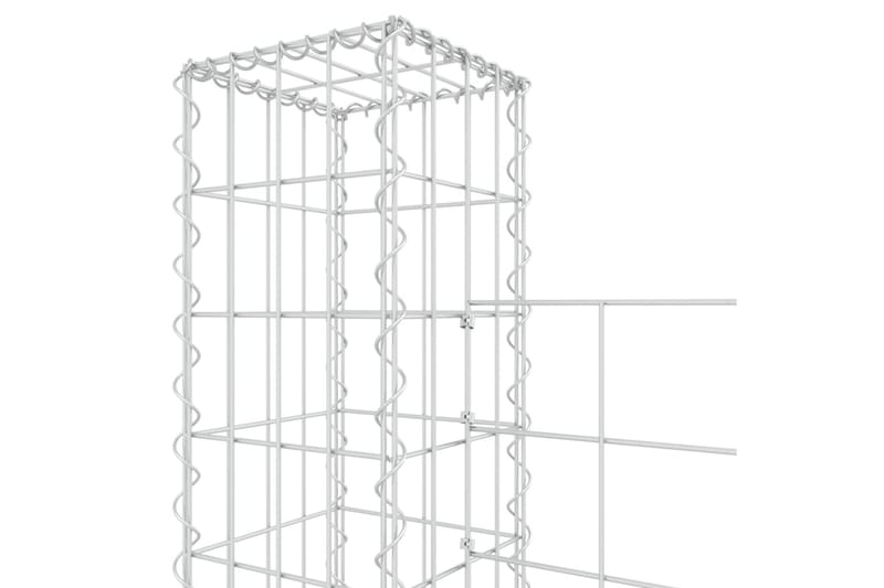 U-formad gabionkorg med 4 stolpar järn 380x20x200 cm - Silver - Utemöbler & utemiljö - Trädgårdsdekoration & utemiljö - Staket & grind