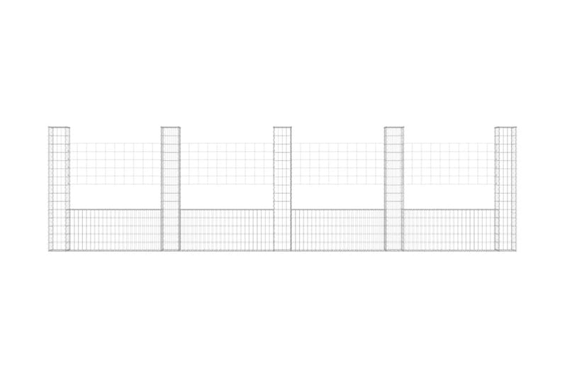 U-formad gabionkorg med 5 stolpar järn 500x20x150 cm - Silver - Utemöbler & utemiljö - Trädgårdsdekoration & utemiljö - Staket & grind