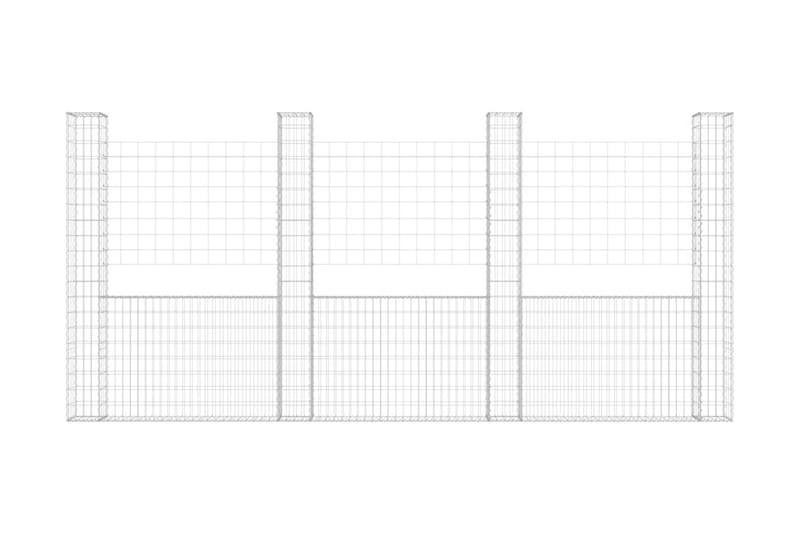 U-formad gabionkorg med 5 stolpar järn 500x20x200 cm - Silver - Utemöbler & utemiljö - Trädgårdsdekoration & utemiljö - Staket & grind